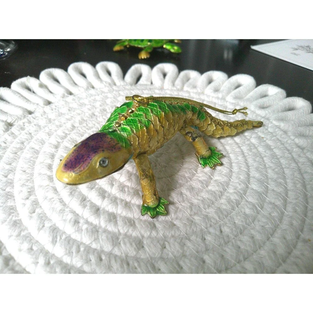 NEW  Gold and Green Cloisonne Articulated Alligator Hanging Ornament 5